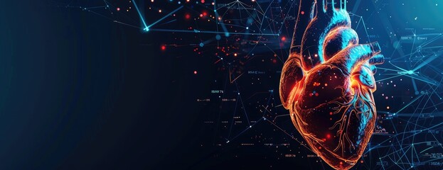 Poster - futuristic human heart with data visualization lines, representation, 3d created with ai