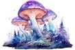 Watercolor mushrooms in the forest. Watercolor illustration on a white background.