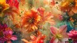 Exotic flowers collide in a magnificent display creating a shower of bright eyepopping colors.