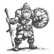 dwarf warrior full body images using Old engraving style body black color only