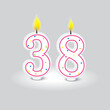 Birthday candle numbers 38 with colorful dots. Celebration event numeral decoration. Vector illustration. EPS 10.