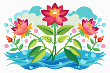 Poster - Charming 2D design with flowers adorning a white background.