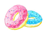 Fototapeta Miasta - Two pink and blue donuts on white background