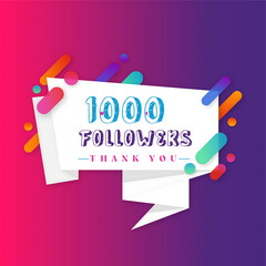 Poster - 1000, follower, celebration, 1k, friend, background, media, star, neon, social, people, thank, vector, design, banner, heart, illustration, love, label, poster, template, happy, card, friends, network