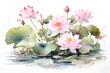 Beautiful watercolor illustration with lotus flowers. Hand drawn.