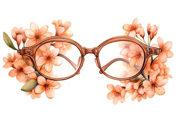 Wall Mural - Watercolor hand drawn illustration of glasses with flowers and leaves isolated on white background