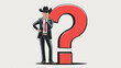 Inquisitive Businessmen with Western Attire Red Question Mark, Copy-Space