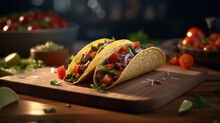Authentic Steak Tacos Presented On A Sleek Slate Platter, A Tribute To Mexican Gastronomy