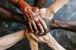 diverse hands of multiethnic team joining together symbolizing unity and partnership