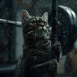 Powerful Feline Lifting Heavy Barbell in Gym with Intense Focus
