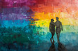 © Duckai - Couple in love with LGBTQ colors, standing against a rainbow backdrop, symbolizing their pride and affection