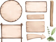 Watercolor Illustration Set of Wooden Board and Leaves