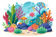 Coral reefs cartoon charming with flowers on a white background.