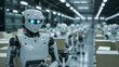 © Irfan - The future of manufacturing Factory floor with automated robots AI-powered job migration, AI impact, sovereignty, robots working in factories. Signaling changes in the number of employees in the futur
