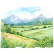 Mountain landscape. Watercolor hand drawn illustration. Vector illustration.
