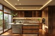 minimalits kitchen with wood cabinets, Modern scandinavian kitchen design , 3d rendering. ai generative