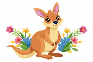 Poster - Charming kangaroo cartoon with vibrant flowers adorns the image.