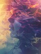 Abstract Artistic Representation of a Face - Vivid abstract art piece depicting a surreal, colorful face interwoven with dynamic smoke-like forms with a fantasy feel