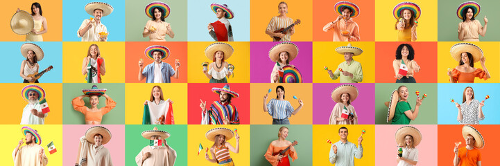 Poster - Set of Mexican people on color background