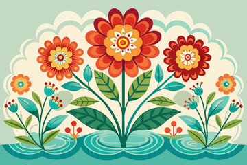 Poster - Retro charming floral arrangement on a white background