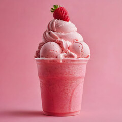 Wall Mural - strawberry ice cream in transparent container