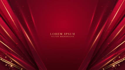 Wall Mural - Golden lines with red diagonal, glitter light effect decoration on red background