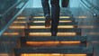 Close-up of a businessman running up the stairs