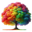 Giant tree full of rainbow color leaves on a white background, autumn, realistic, minimalist