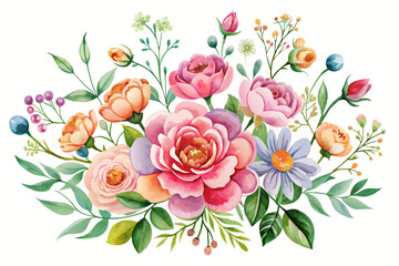 Wall Mural - Watercolors showcasing vibrant flowers against an ethereal white backdrop.