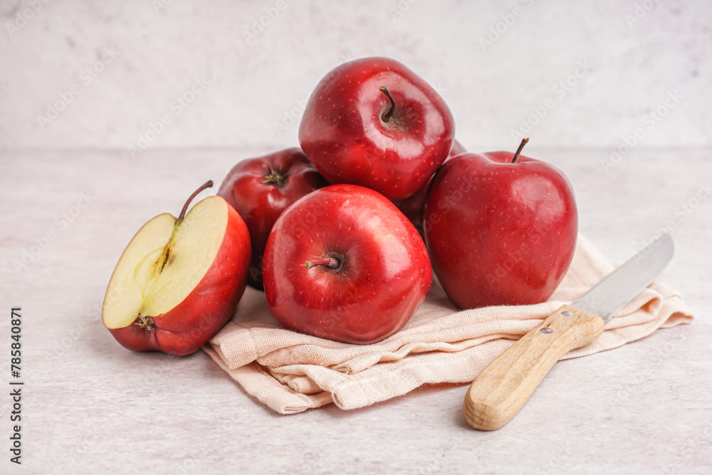 Many fresh red apples on white background