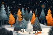 trees standing snow princess orange gradient festive siberia cute blue silver black local illumination warmly lit