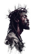 Black Jesus Christ with Crown of Thorns, ideal for print, transparent background