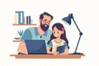Happy father helping his teenager daughter in homeschooling. People, family technology concept, Generative AI 