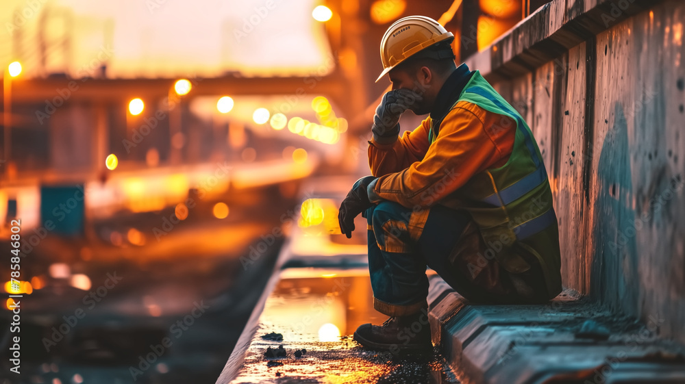 Construction worker taking a break at a construction site during ...