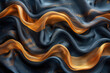 Abstract Dark Blue and Gold Wavy Background with Soft Shiny stripes, draped fabric, swirls of liquid gold, silk waves, flowing fabrics. Created with Ai