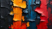 Closeup Different Color Abstract Facades Buildings Large Diagonal Brush Strokes Dull Red Flaking Paint Stability