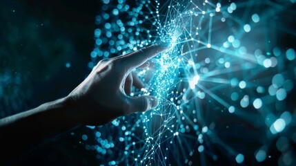 Fototapete - Businessman hand touching of digital data network transformation for next generation technology on cyberspace, Internet network and digital software development,