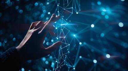 Fototapete - Businessman hand touching of digital data network transformation for next generation technology on cyberspace, Internet network and digital software development,