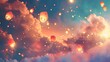 Softly glowing abstract lanterns floating into the sky, symbolizing release and wishes.