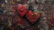 Abstract heart shapes merging with natural textures, representing unconditional love and strength. 