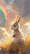 white rabbit sitting field background toon shading colored fur drooping rabbity ears bright anisotropic filtering