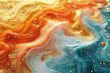 Abstract fluid marble pattern with orange, teal and gold colors in the style of various artists. Created with Ai