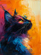 black kitty cat kitten yellow eyes pink background cover hip hop side profile precise brush strokes claws orange anthropomorphic streaming