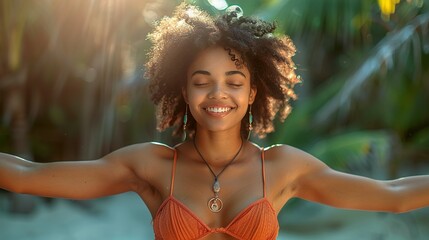 Wall Mural - Body positive young woman celebrating her natural body and beauty