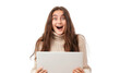 Excited Woman Using Laptop