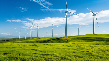 Windmill on Green Farm with Bright Sky