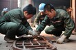 Quality Inspection: Inspectors checking the quality of welded joints and components.