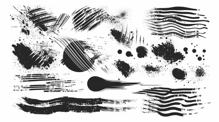 A bundle of black and white paint brushes with various ink brush strokes. ai generated