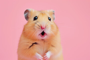 Wall Mural - A hamster with a pink nose is looking at the camera