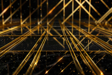 Wall Mural - A luxurious business background with a design of golden lines crisscrossing against a black backdrop